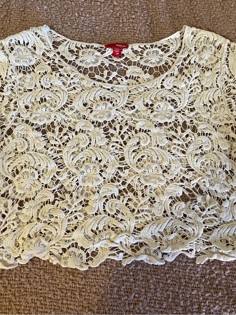 Vintage BONGO Cream Crochet Lace Crop Top - Size M
